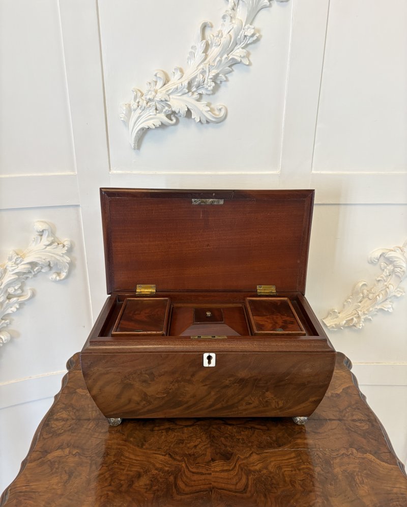 Antique Quality Regency Figured Mahogany Tea Caddy - Image 9